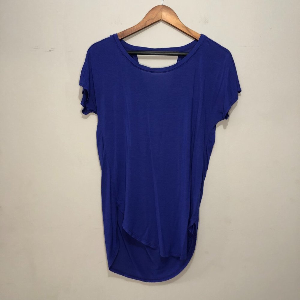 Cherish Short Sleeve Open Back Blouse Blue Size Small